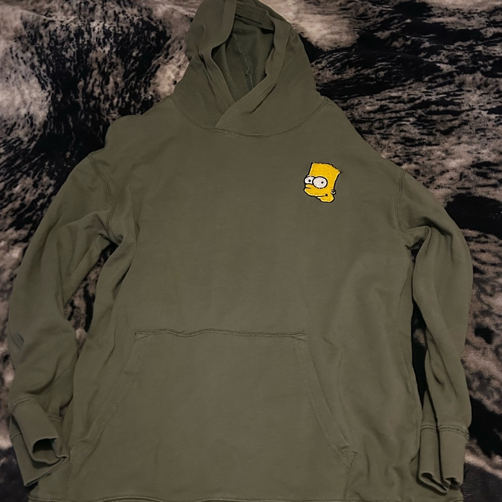 Olive Green Hoodie with Bart Simpson Patch